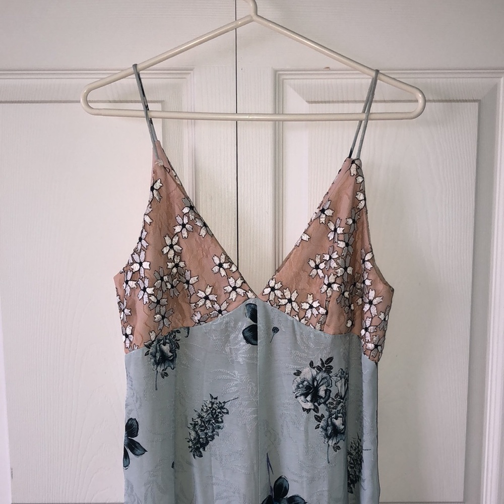 (8) TOPSHOP blush and blue print jumpsuit
